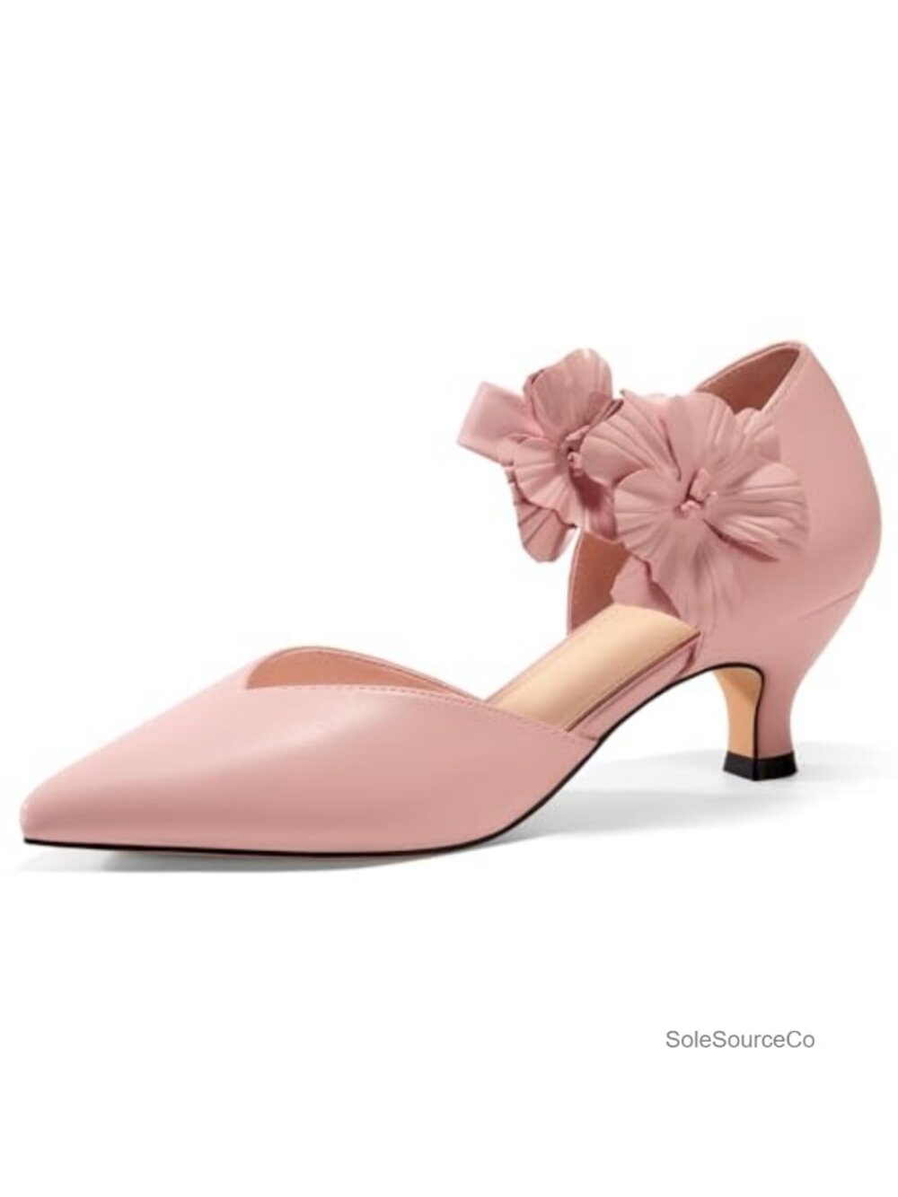 Womens Kitten Heel Pumps Pointed Toe Floral Slip On Dress Shoes